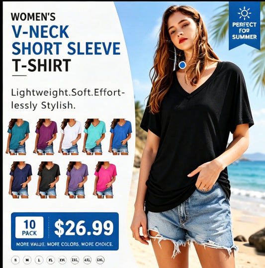 🔥 Women's V-Neck Everyday Tee | Ultra-Soft, Flattering Fit & All-Day Comfort 💖
